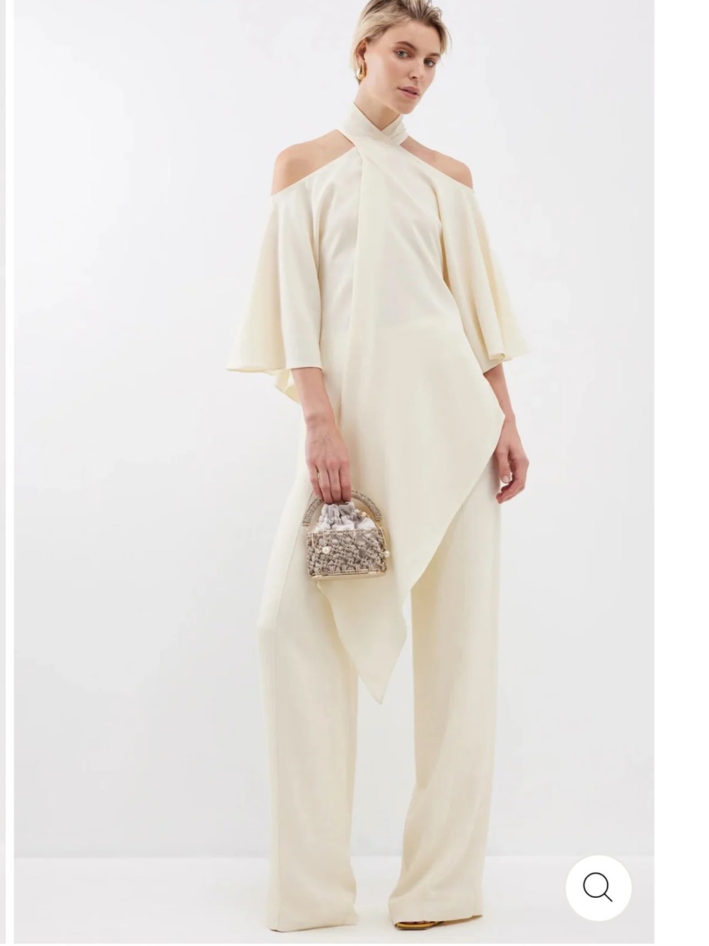 Elegant Cream Cold-Shoulder Co-Ord with Draped Overlay